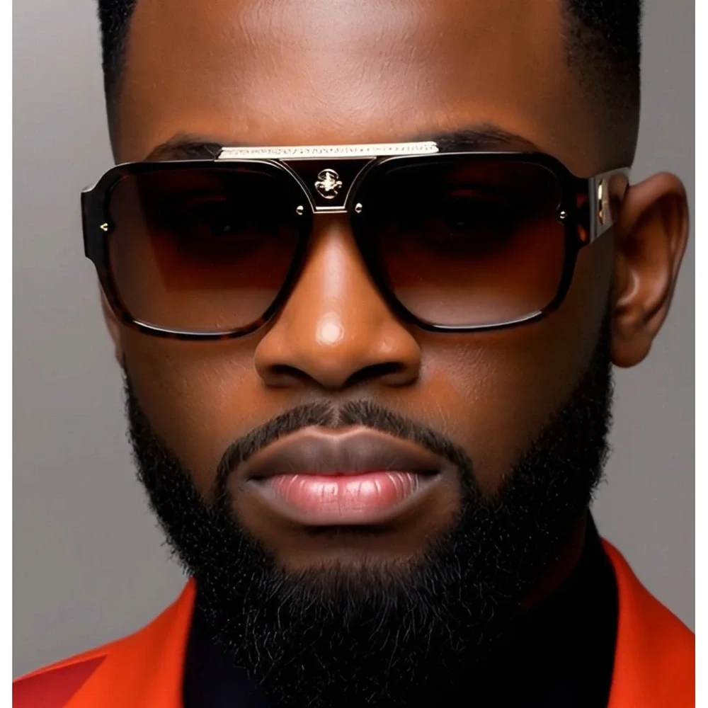Fashion Men Sunglasses Hip Hop Brown Lens Square Retro Designer UV400 Protect‎